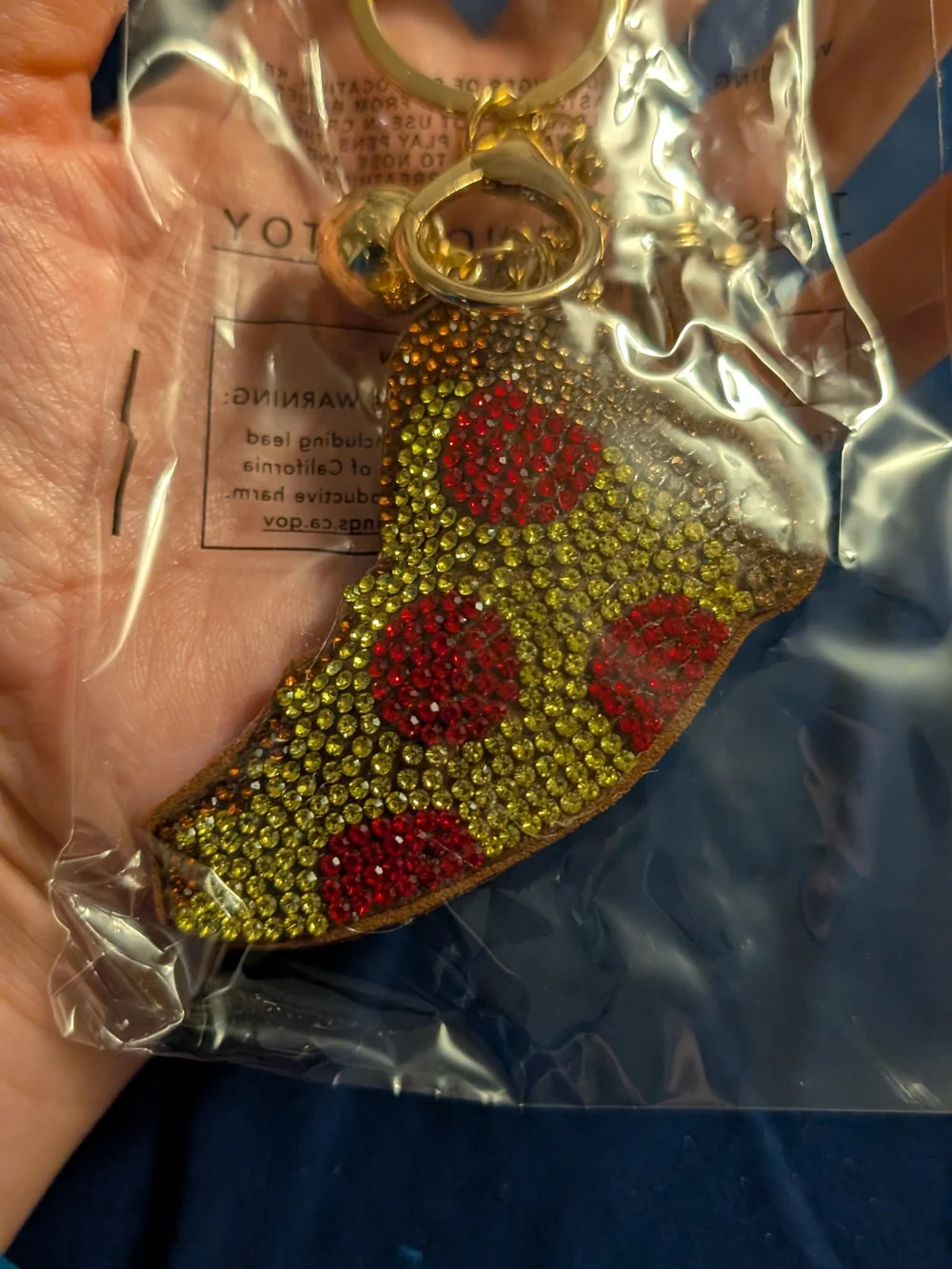 Crystal Pizza Slice Keychain Charm - Gold Hardware
